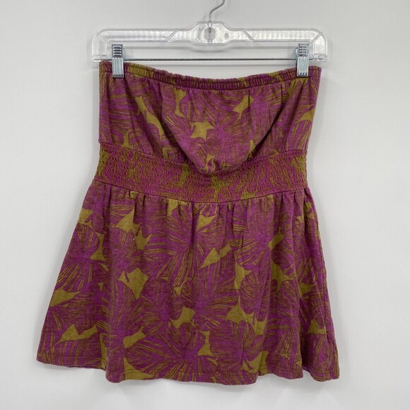 Old Navy Womens Leaf Prints Ruched Waist Strapless Top Pink Brown Size M - Picture 1 of 9